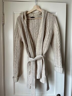 Abercrombie & Fitch Cream Cable Knit Belted Cardigan